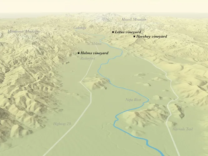 Perspective rendering of Napa Valley, generated from USGS DEM data.